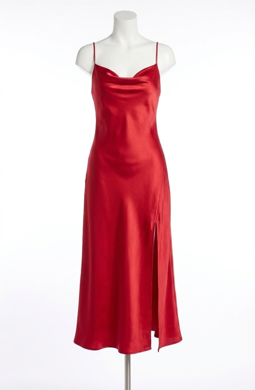 NEW ASTR gaia cowl neck midi dress in red